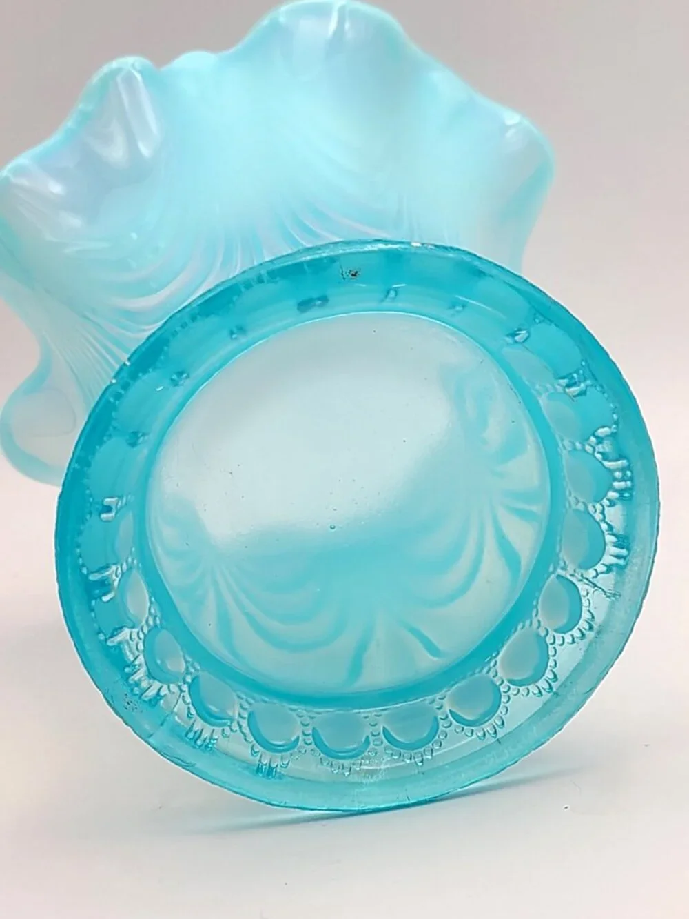 Antique Northwood Jewel & Drapery Swung Vase Blue Opalescent Glass 7